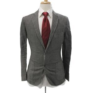 120% Lino Mens Linen Striped Gray Blazer Button Classic Size S